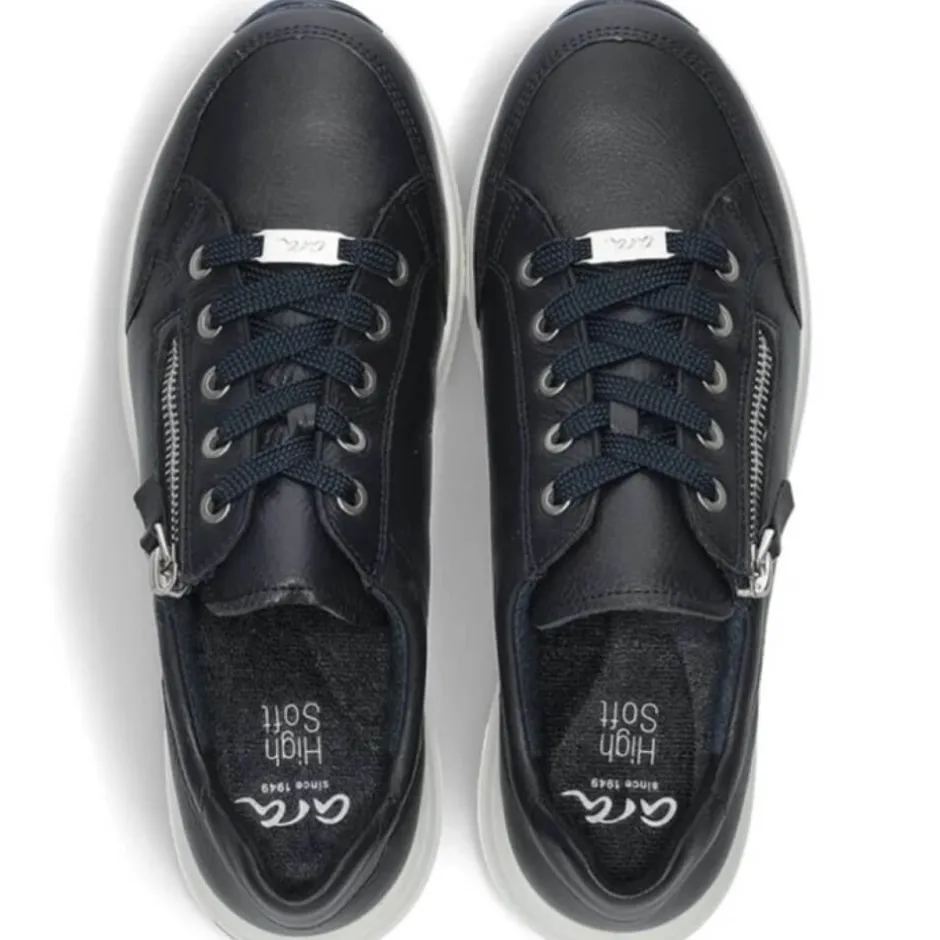 ara_osaka__h_fit_leather__4-2.webp ARA Wide Fit | Casual Shoes*Osaka 2.0 H Fit Leather Trainers 12-24801-NAVY